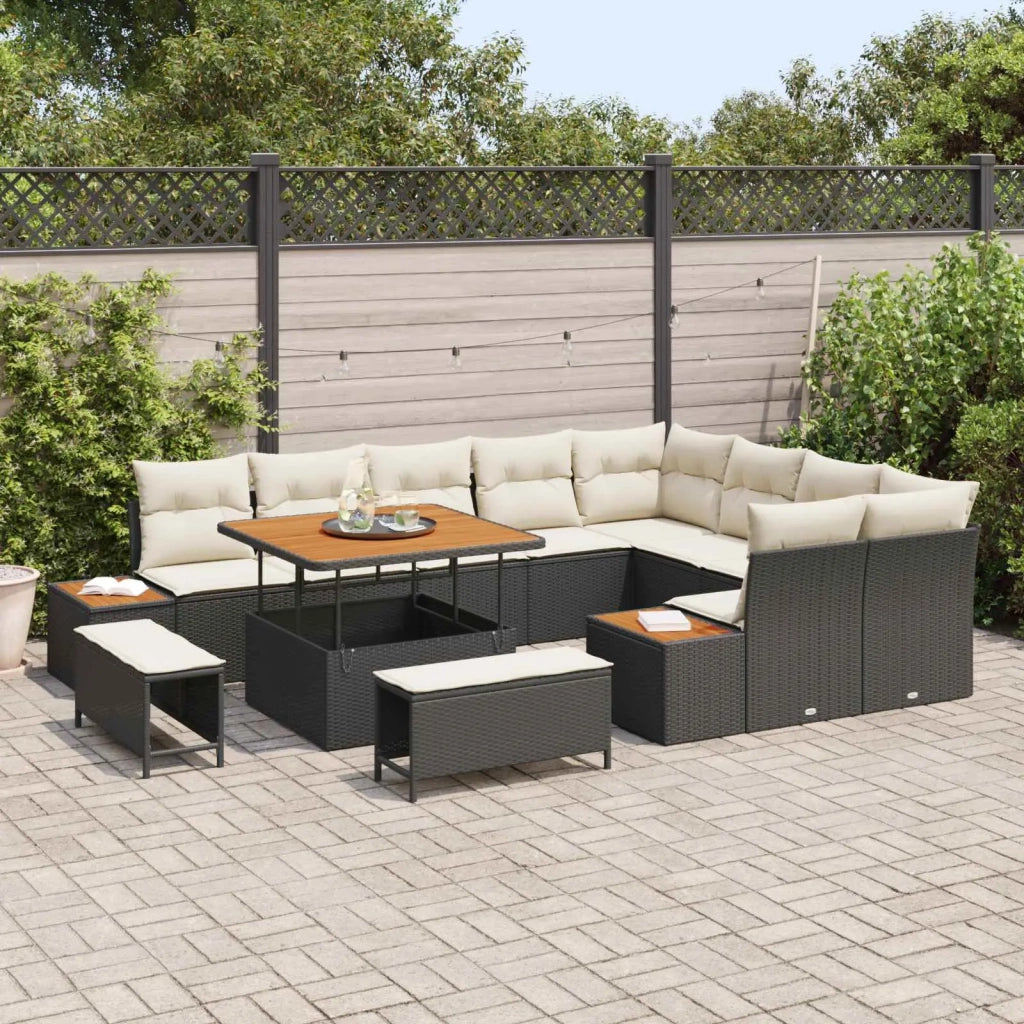 Set Divano da Giardino con cuscino 12 pcs Nero e Crema 3363335