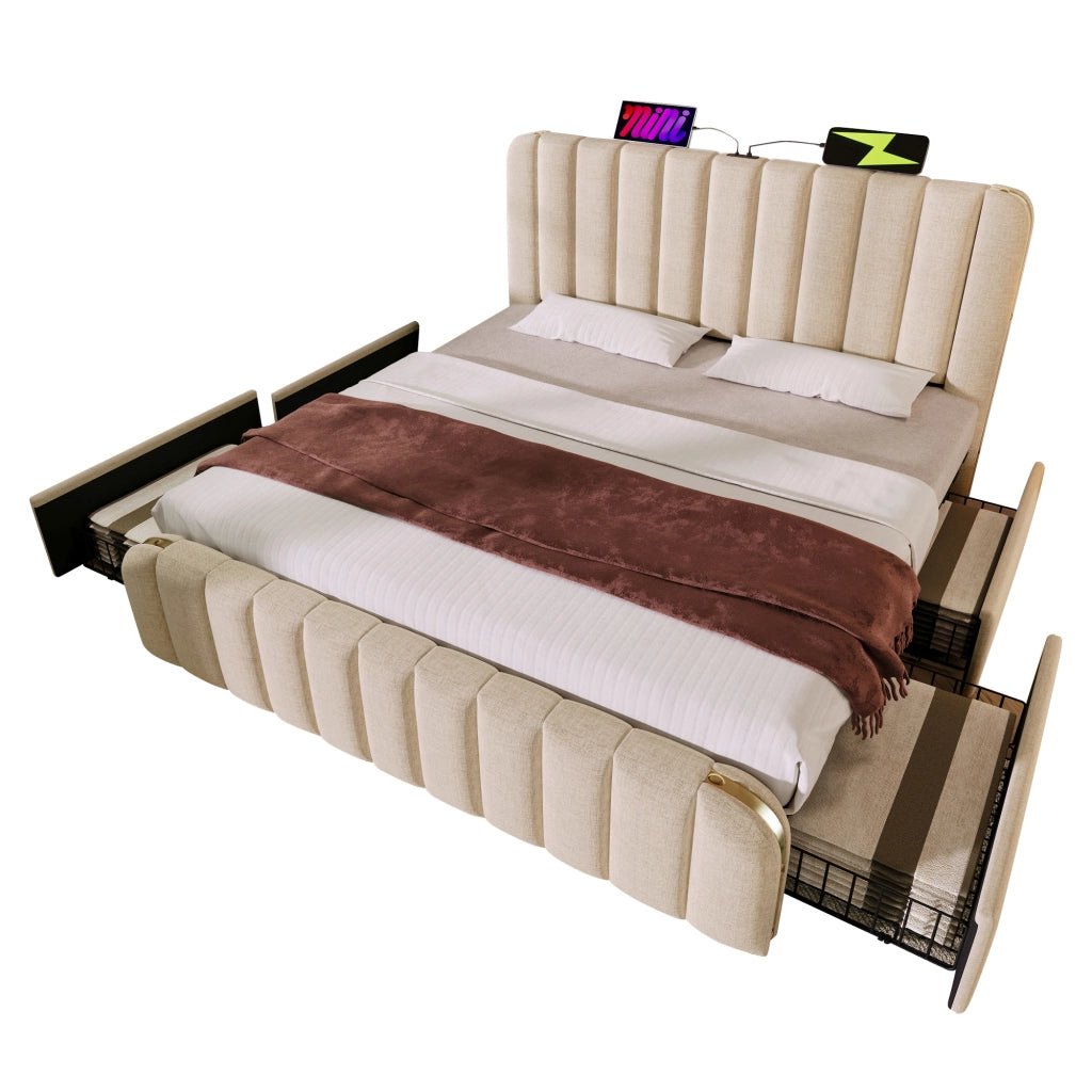 letto imbottito lino beige 140 x 200 cm