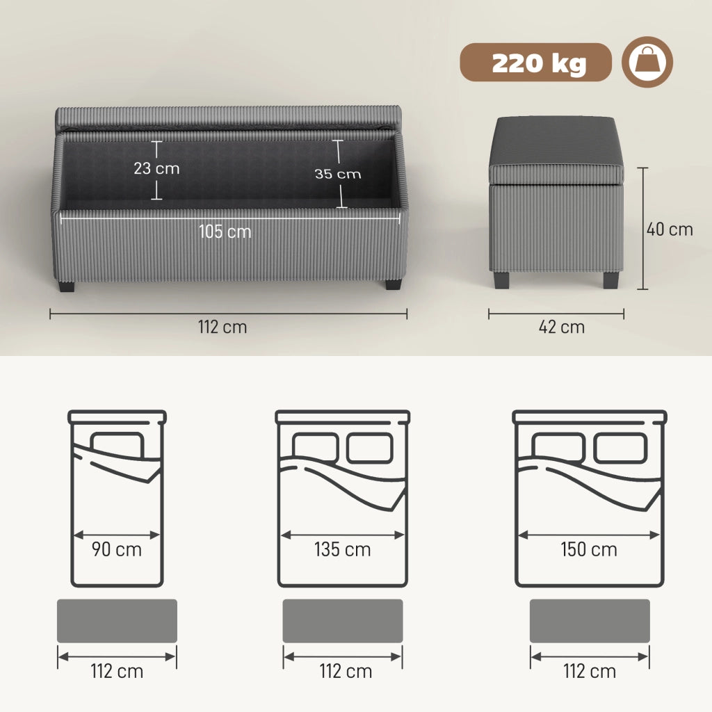 Pouf Contenitore Imbottito ¨C Minimal ¨C Grigio 112x42x40 cm