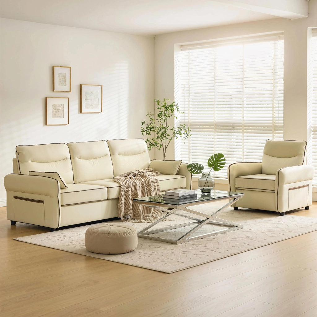Poltrona Relax Moderna ¨C Xylo ¨C Similpelle Beige con Imbottitura Spessa e Tasca
