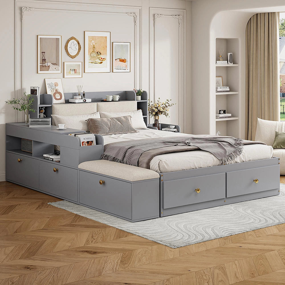 Letto combinato - Xylo - 140x200 cm contenitore grigio