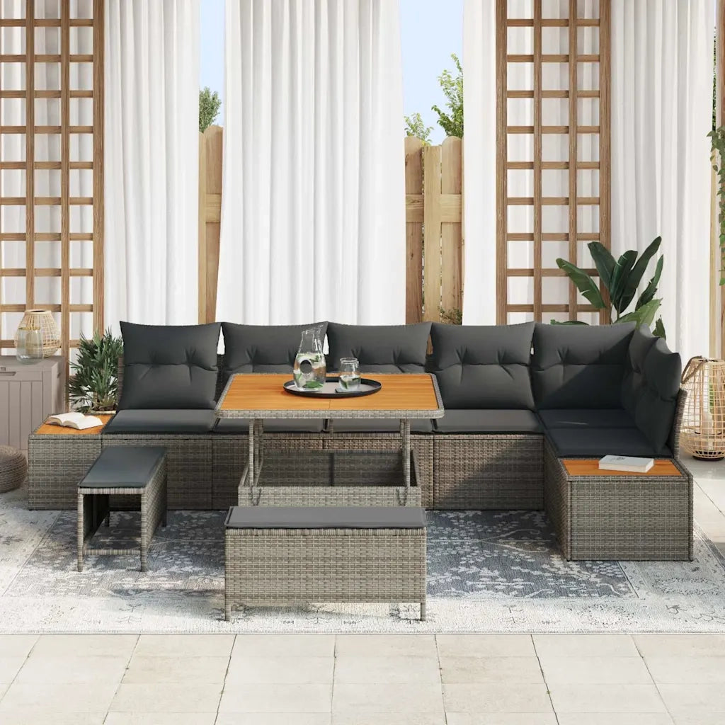 Set Divano da Giardino 9 pcs Grigio polyrattan