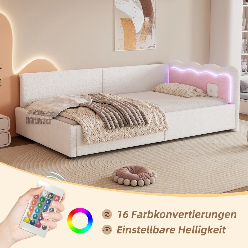Letto matrimoniale con luce LED integrata velluto bianco 90x200 cm
