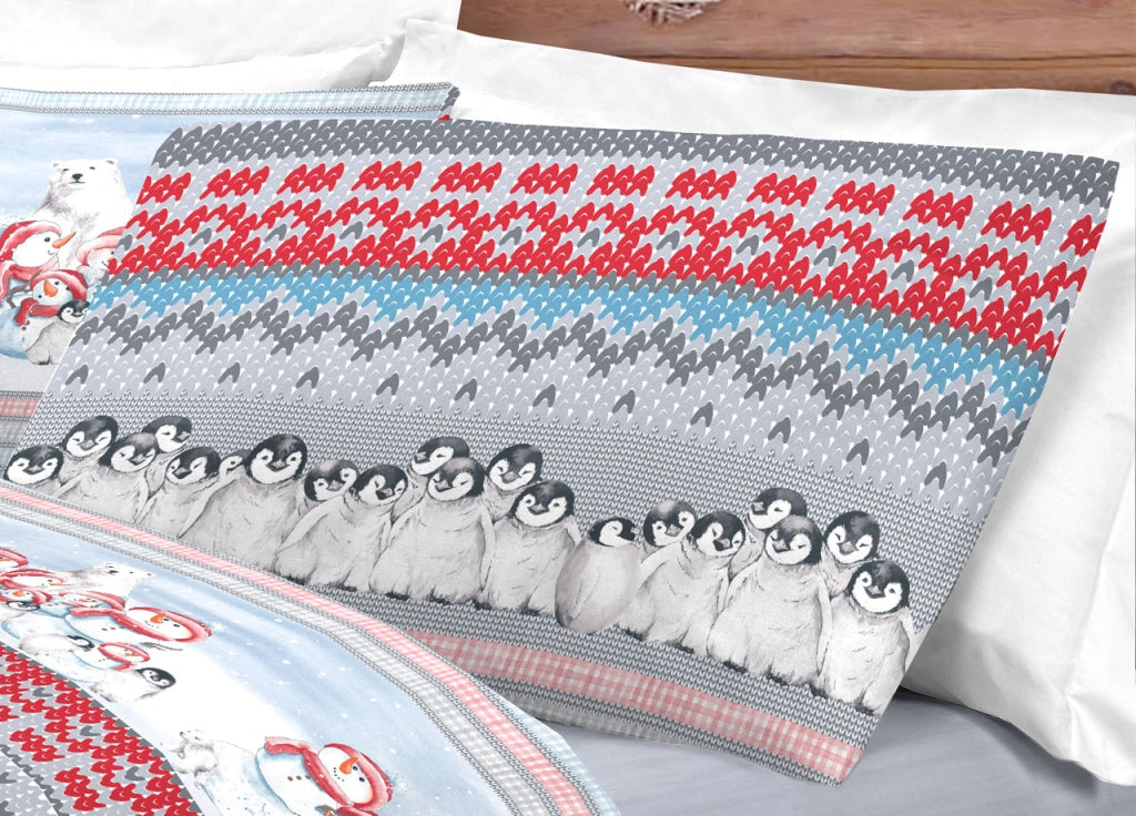 Completo Lenzuola Letto Pensieri Delicati 100% Cotone Dis. Inverno Polare - Singolo - Rosso