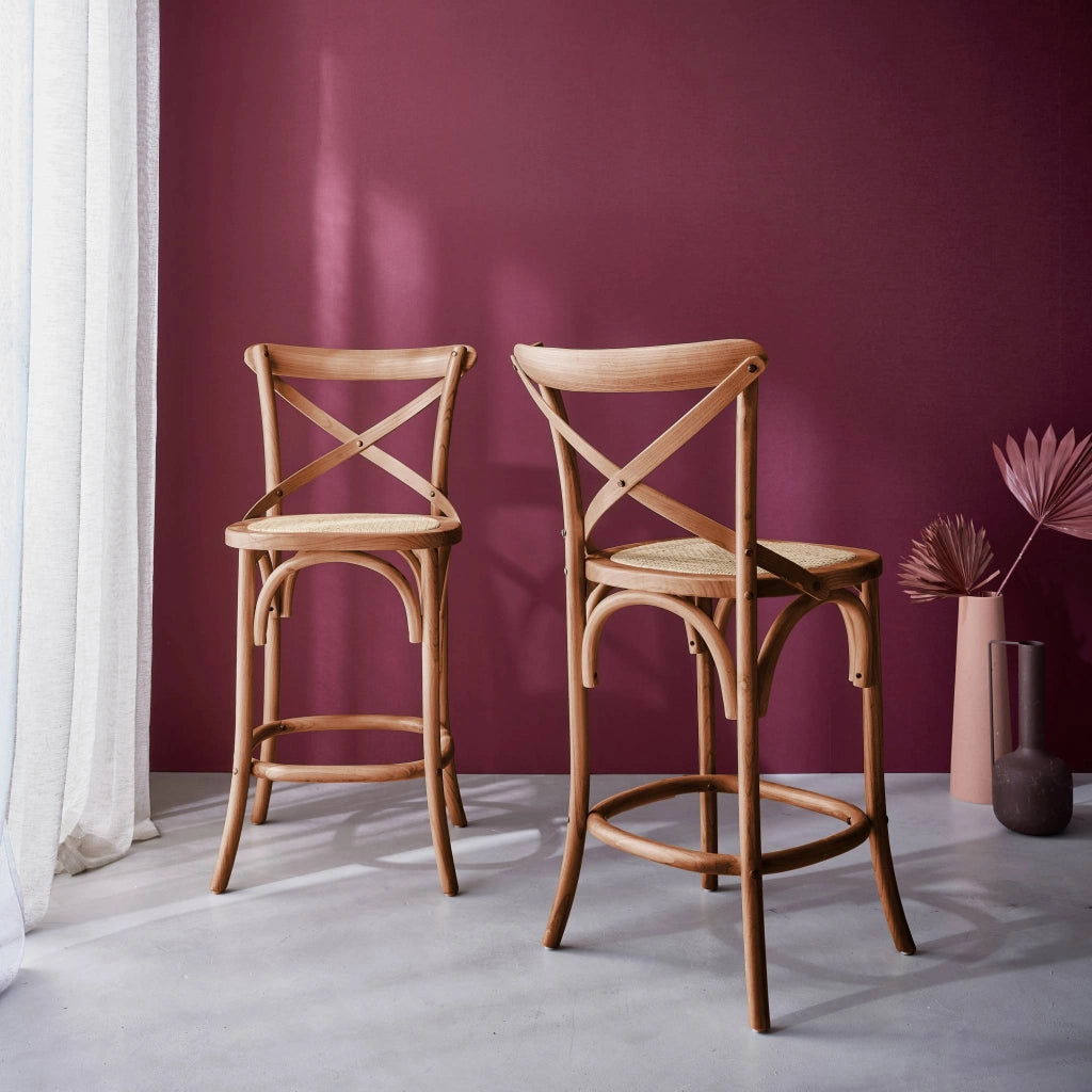 Set di 2 sgabello da bar bistrot vintage legno, noce