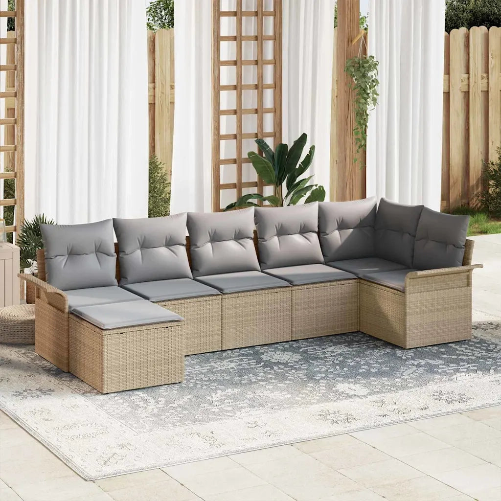 Set Divano da Giardino con cuscino 7 pcs Beige polyrattan
