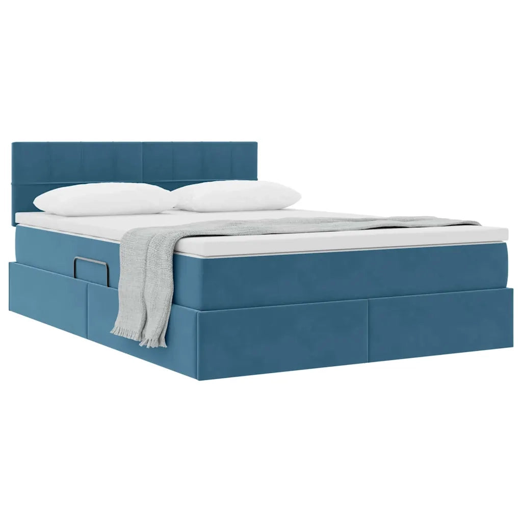 Letto con Contenitore Blu Scuro 140 x 200 cm Velluto