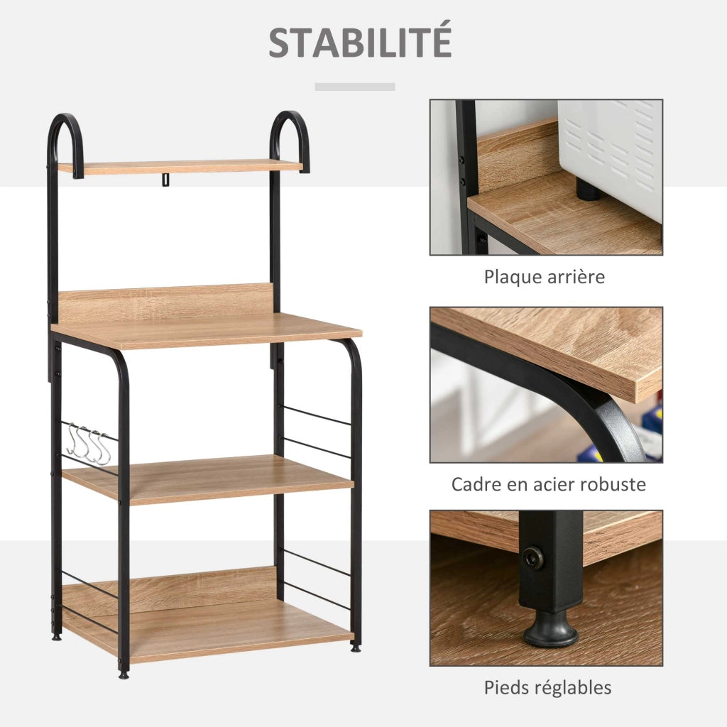 Mobile Cucina Eta'g¨¨re Microonde ¨C Zephmum ¨C Effetto Legno Naturale Struttura Acciaio Nero