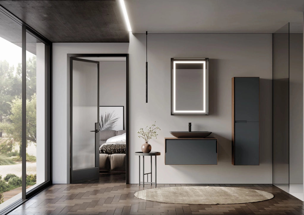 Set mobile lavabo con specchio (2 pezzi) "Craft 80" - 60 x 50 x 40 cm - Noce / Antracite