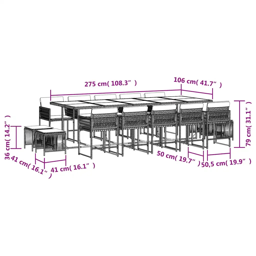 Set da Pranzo da Giardino 15 pz con Cuscini Grigio Polyrattan 3211535