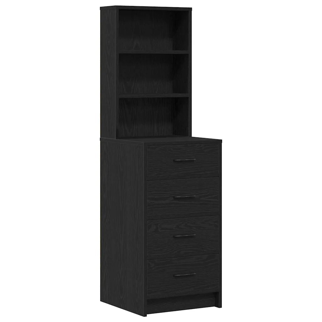 Toeletta | Tavolo da Trucco 3 pz Rovere Nero Legno multistrato