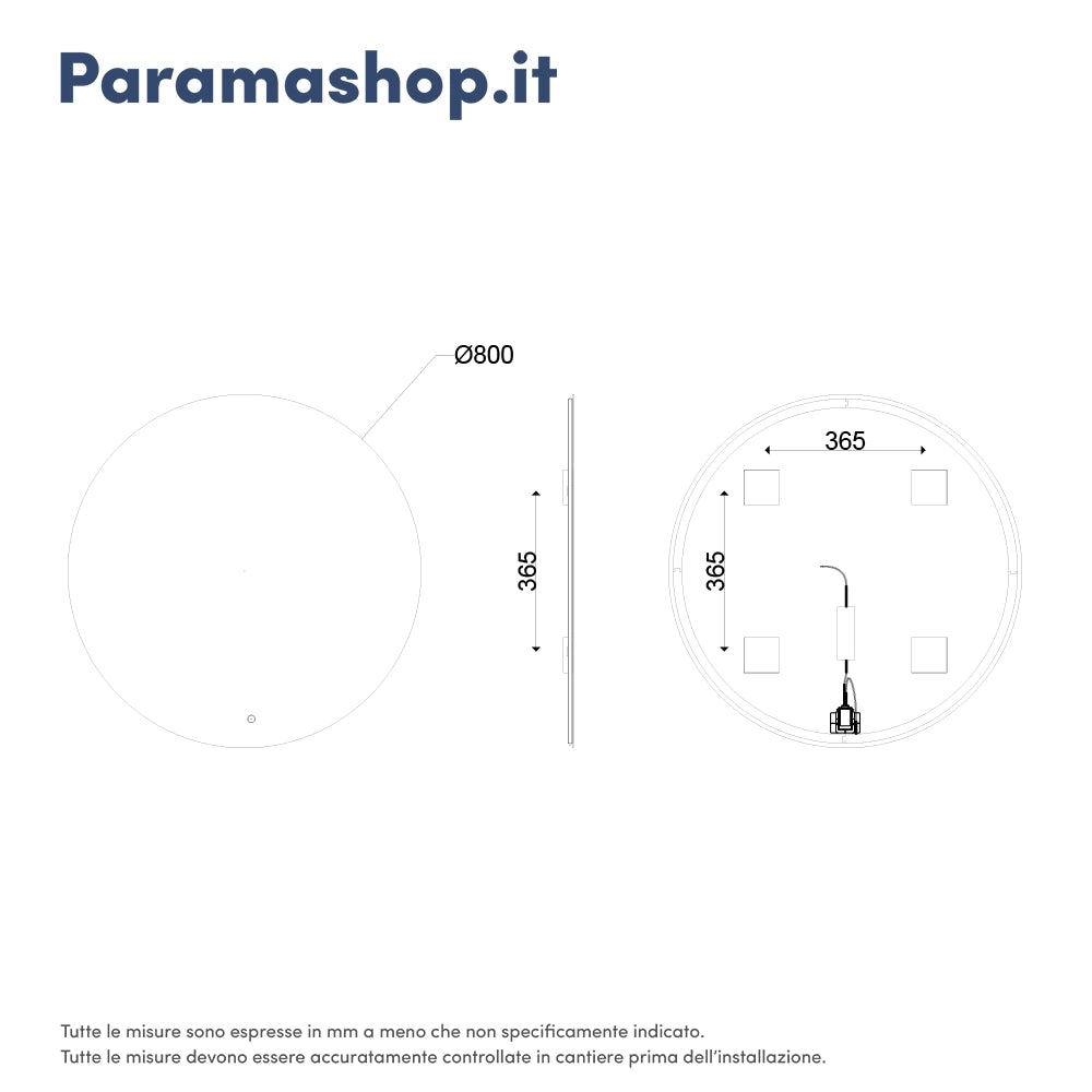 Specchio led tondo Ø 80 cm 3 mm retroilluminato luce fredda con sensore touch-screen | Alcor