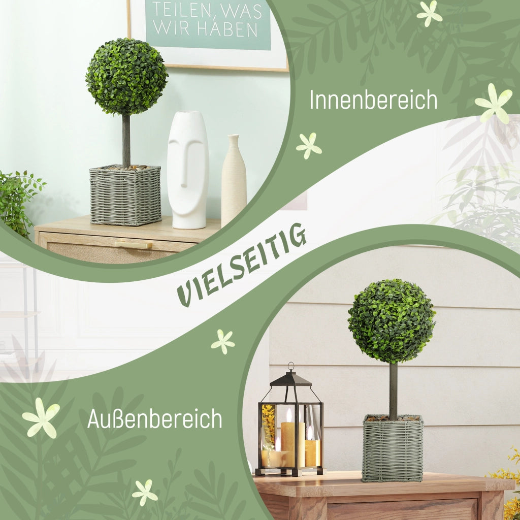 Set 2 piante artificiali UV-resistenti con vaso ¨C Xylo ¨C verde, plastica e cemento per interno/esterno