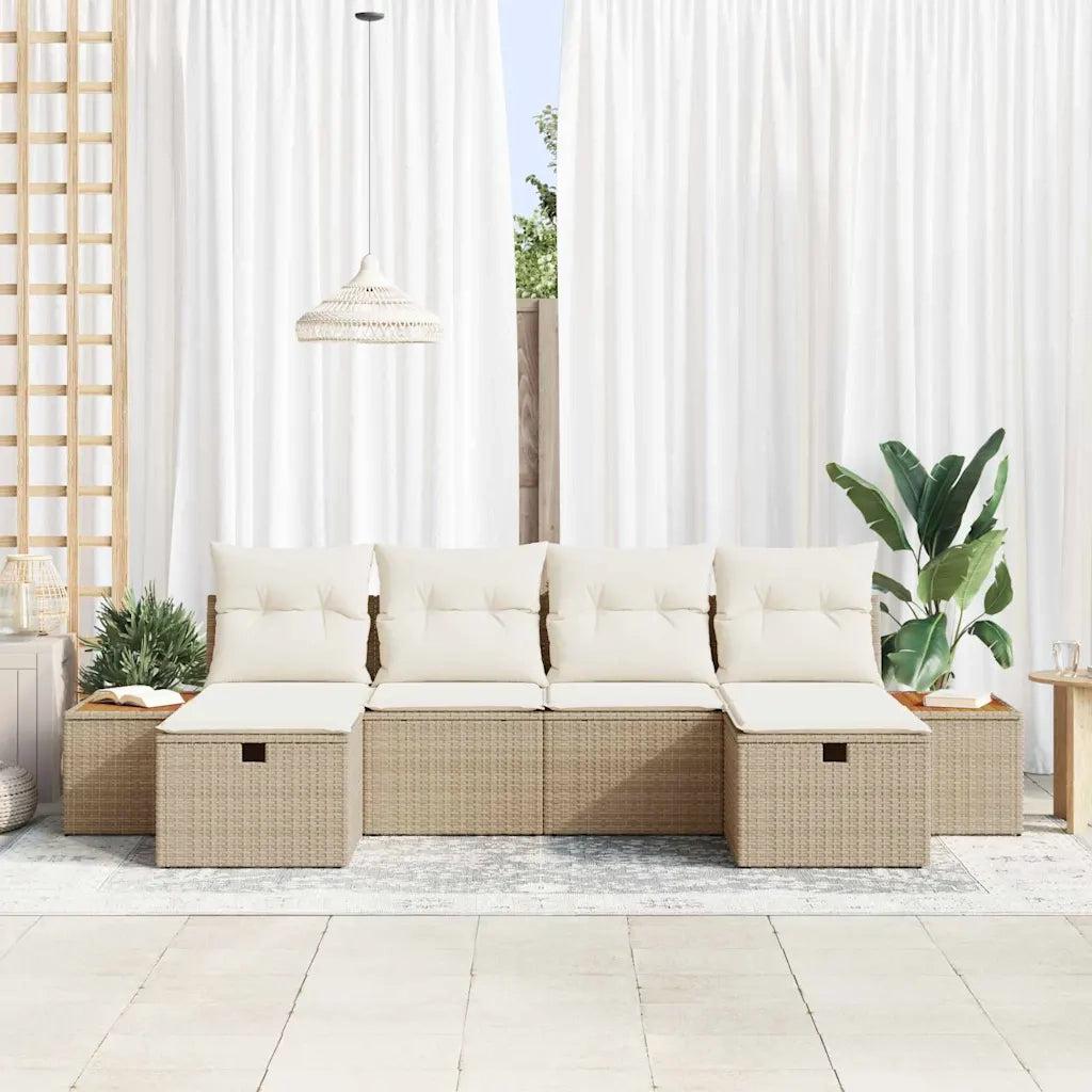 Set Divano da Giardino con cuscino 6 pcs Beige Poly Rattan 3359653