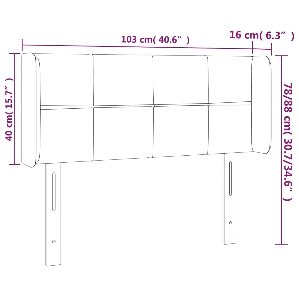 Testiera ad Orecchio-Testata con Orecchie Nera 103x16x78/88 cm in Velluto 293779
