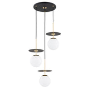 Lampadario moderno nero oro 3 sfere bianche E14 Alfa QEENCY
