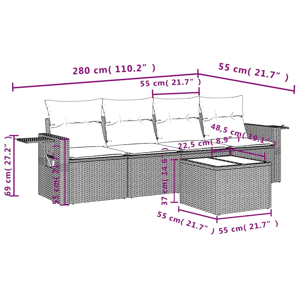 Set Divano da Giardino 5 pz con Cuscini Marrone in Polyrattan 3252230
