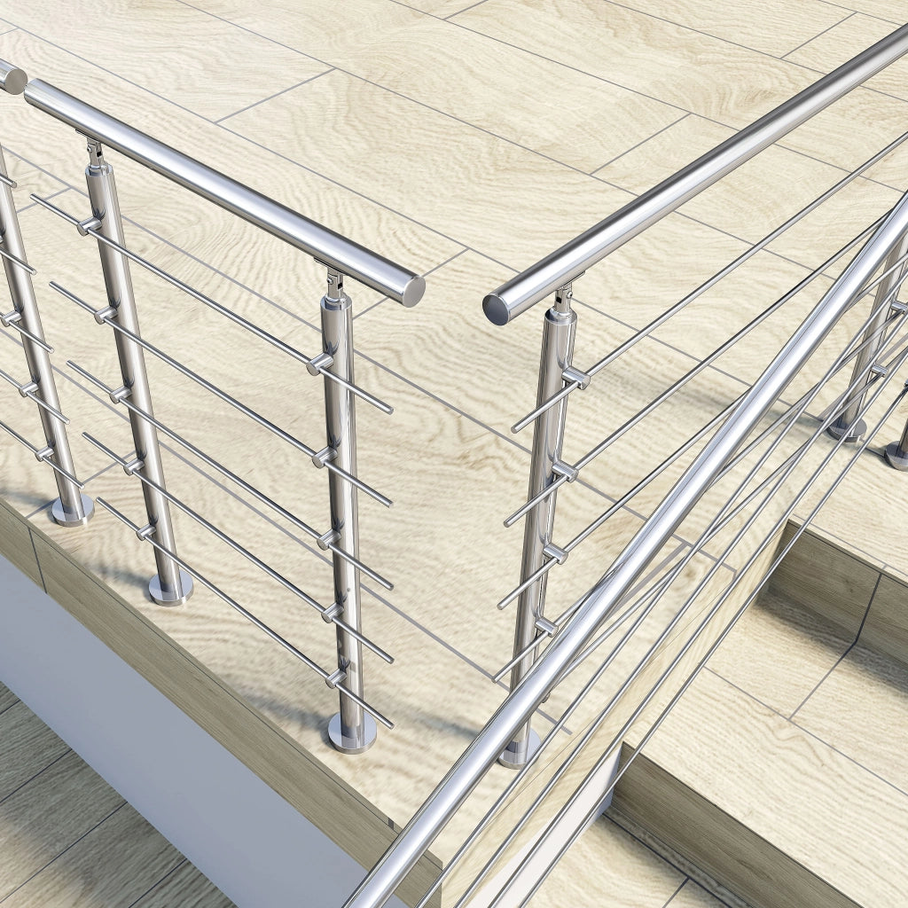 Balaustra Corrimano Ringhiera in acciaio inox 304 spazzolato 100x106cm per interni ed esterni 5 barre trasversali