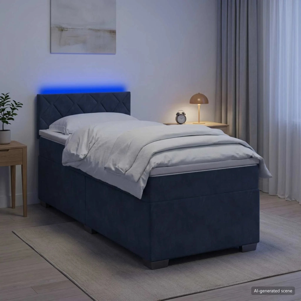 Letto con Box Spring, Materasso e LED Grigio Scuro Singolo 3452263
