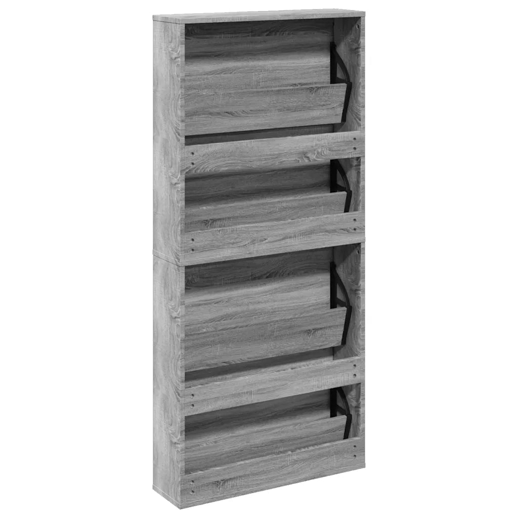 Scarpiera con Specchio a 4 Livelli-Mobile con specchio Grigio Sonoma 63x17x134 cm