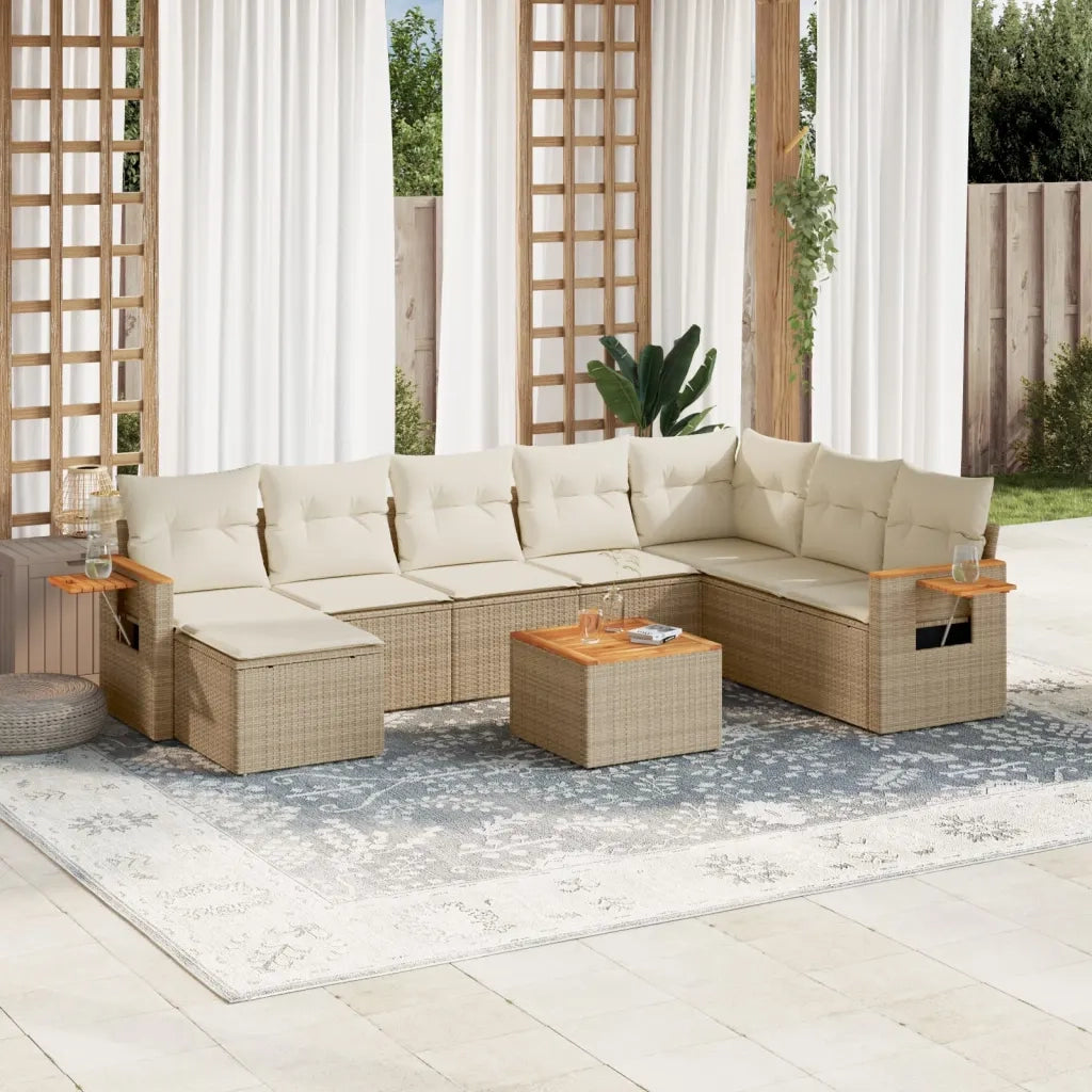 Set Divano da Giardino 9 pz con Cuscini Beige in Polyrattan 3259496