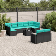 Set Divani da Giardino 10 pz con Cuscini Nero in Polyrattan 3219417