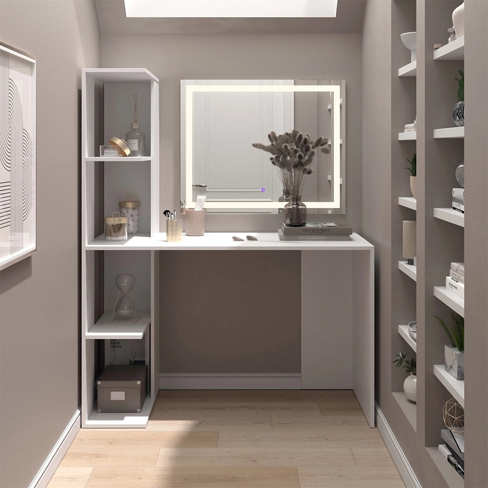 Vicco Tavolo da toeletta Bianco 122.2 cm con specchio a LED