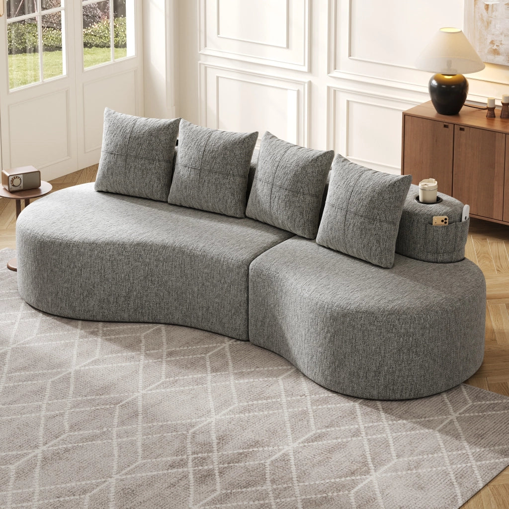 DIVANO 240x109x60 cm in lino grigio chiaro con 4 cuscini
