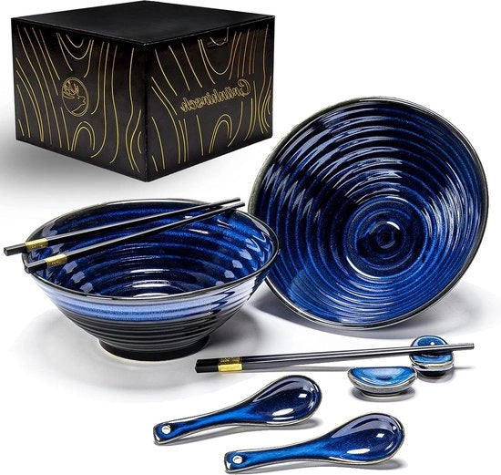 Piatto da ramen - Set di piatti ceramici premium - Compreso cucchiaio e bastoncini da riso - Set da 8 pezzi con e-book ricette