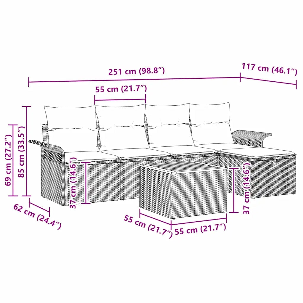 Set Divano da Giardino con cuscino 6 pcs Nero polyrattan 3359446