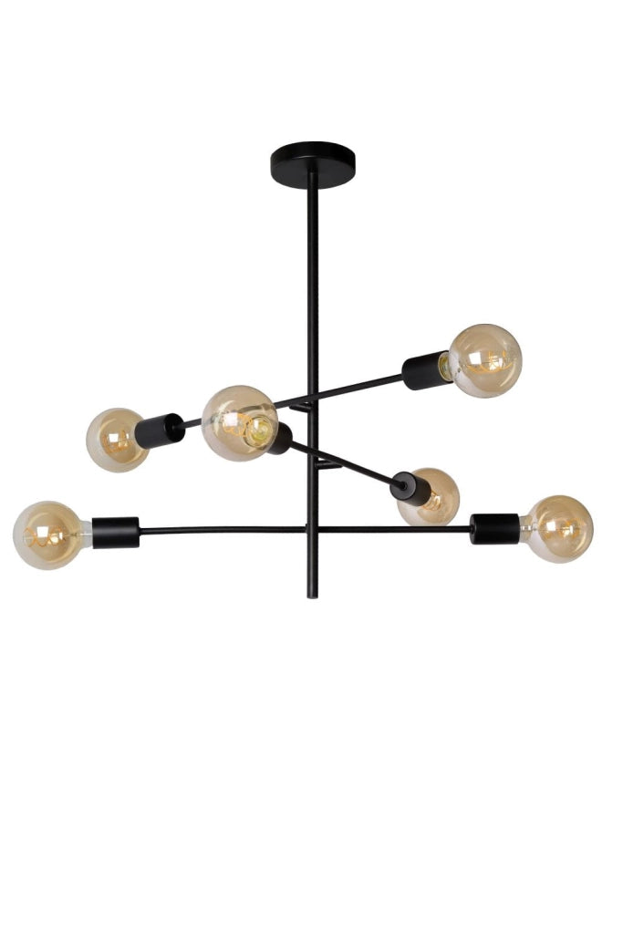 Plafoniera Lucide Lester nera metallo 6 luci E27 59cm