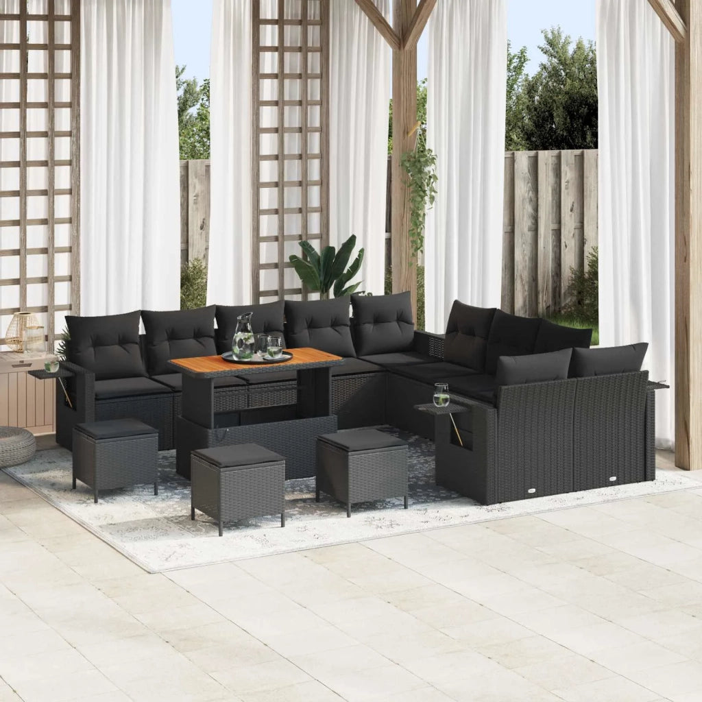 Set Divano da Giardino con cuscino 14 pcs Nero polyrattan 3363759
