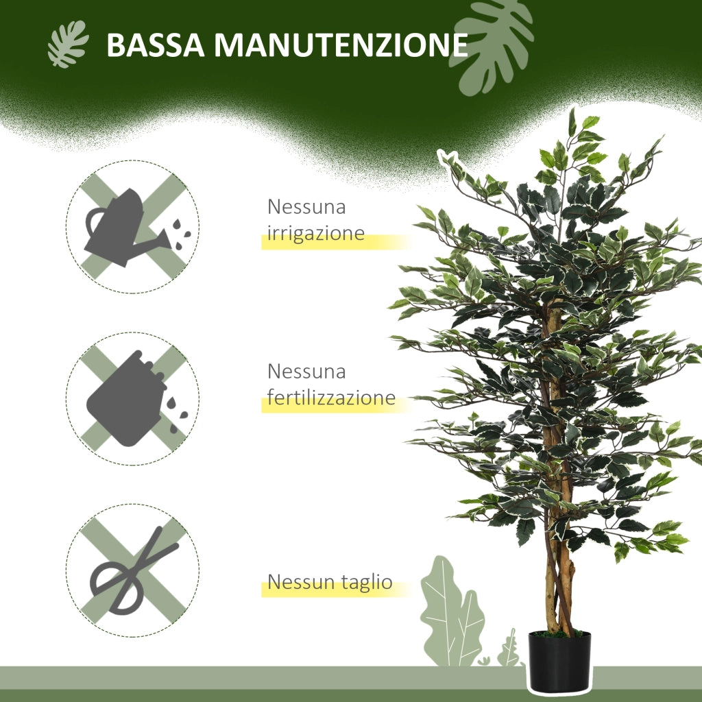 Pianta Artificiale di Fico da 130 cm a 702 Foglie e 3 Tronchi con Vaso ?15x12.5 cm, per Interni ed Esterni