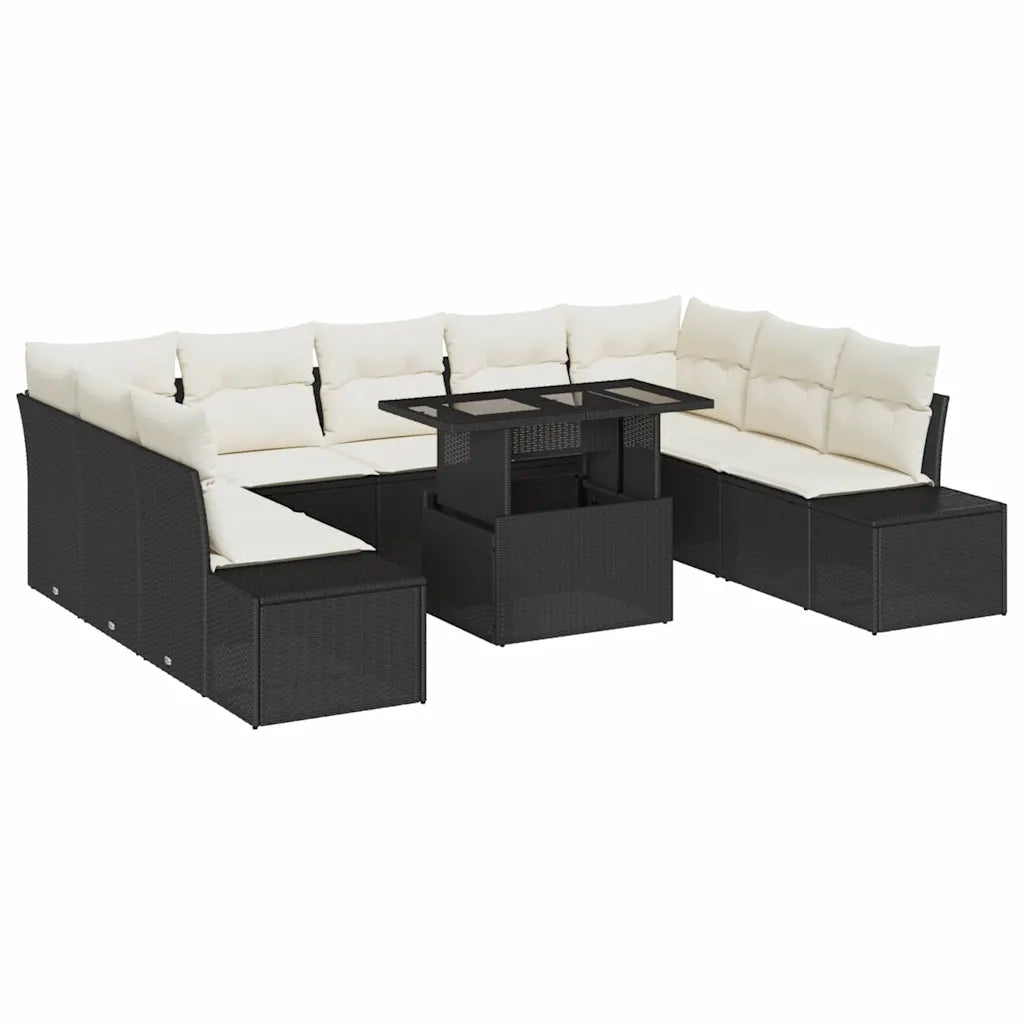 Set Divano da Giardino con cuscino 10 pcs Nero e crema 3349243