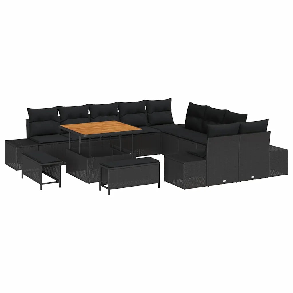 Set Divano da Giardino con cuscino 13 pcs Nero polyrattan 3362834