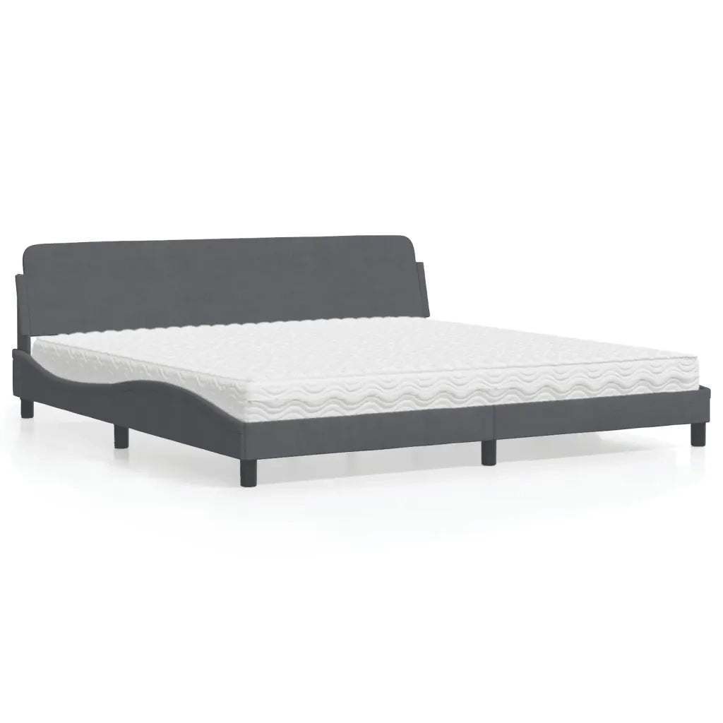 Letto con Materasso Dover Grigio Scuro 200x200 cm Velluto