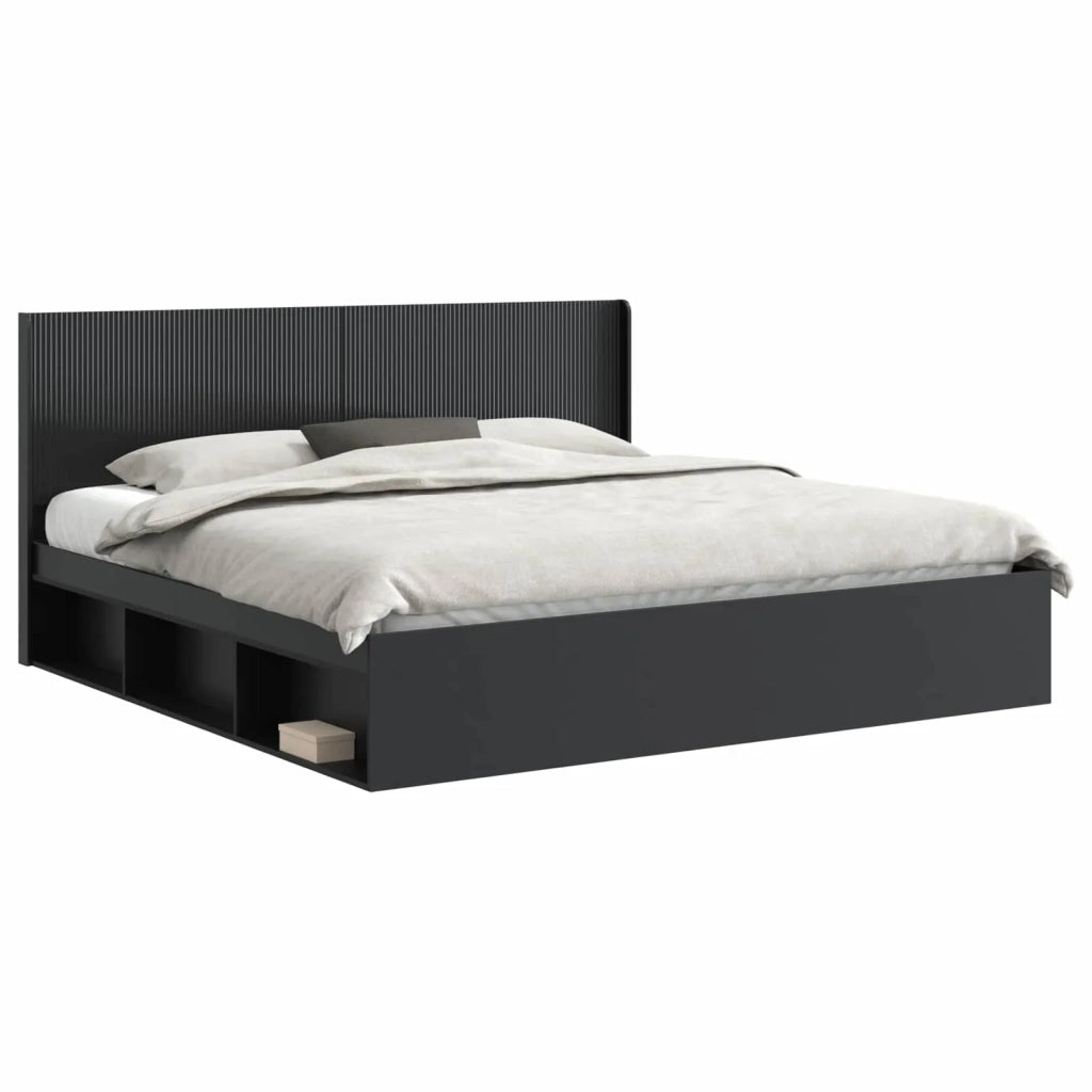 Struttura del letto con stoccaggio e testata-Giroletto con contenitore Nero 180 x 200 cm 271793