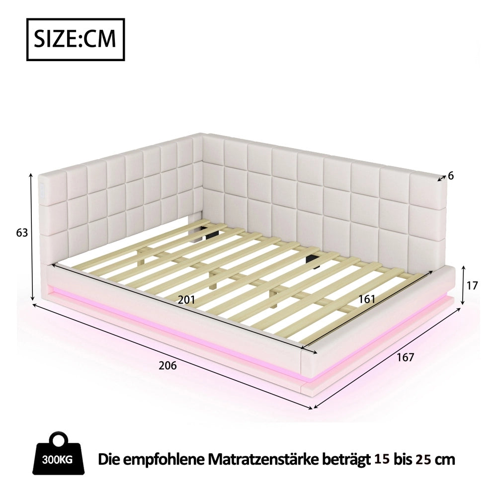 Divano letto - Xylo - 160x200 cm LED USB velluto beige
