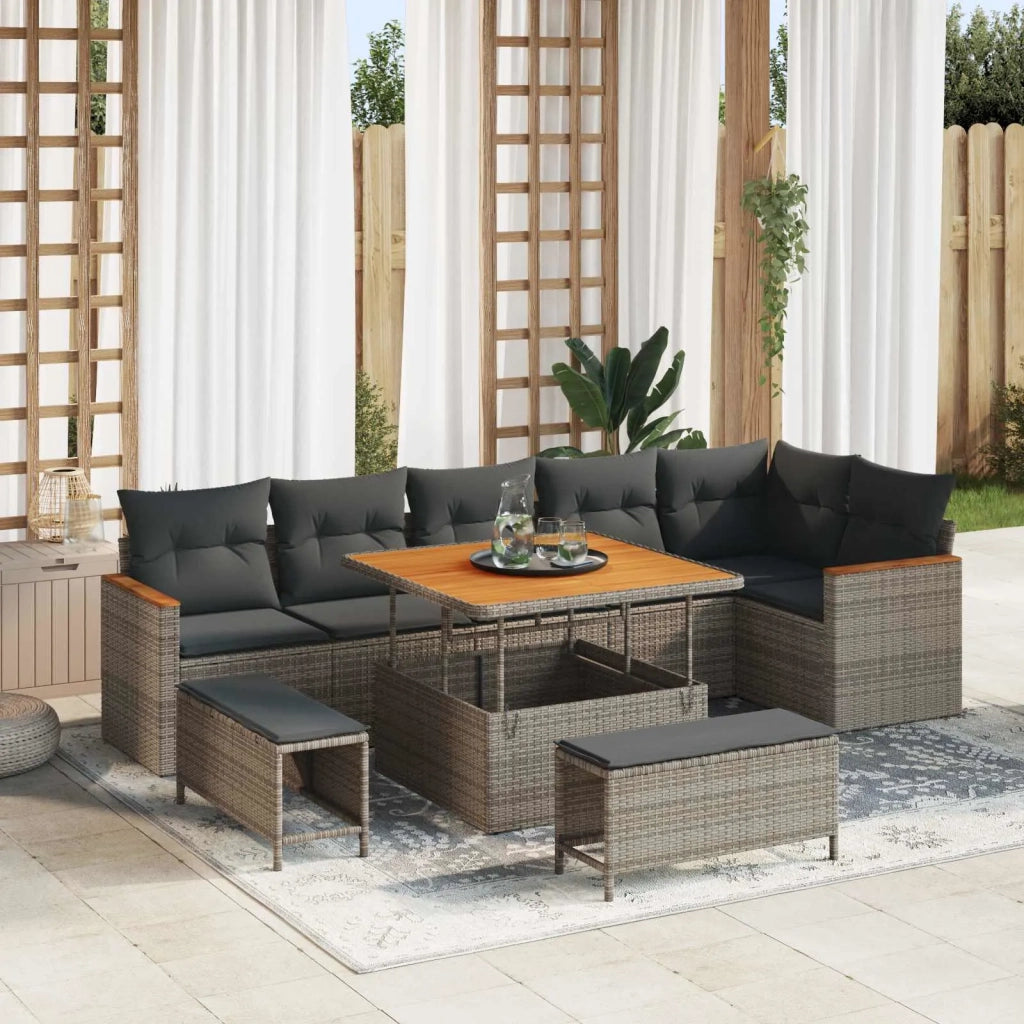 Set Divano da Giardino 9 pcs Grigio polyrattan 3362928