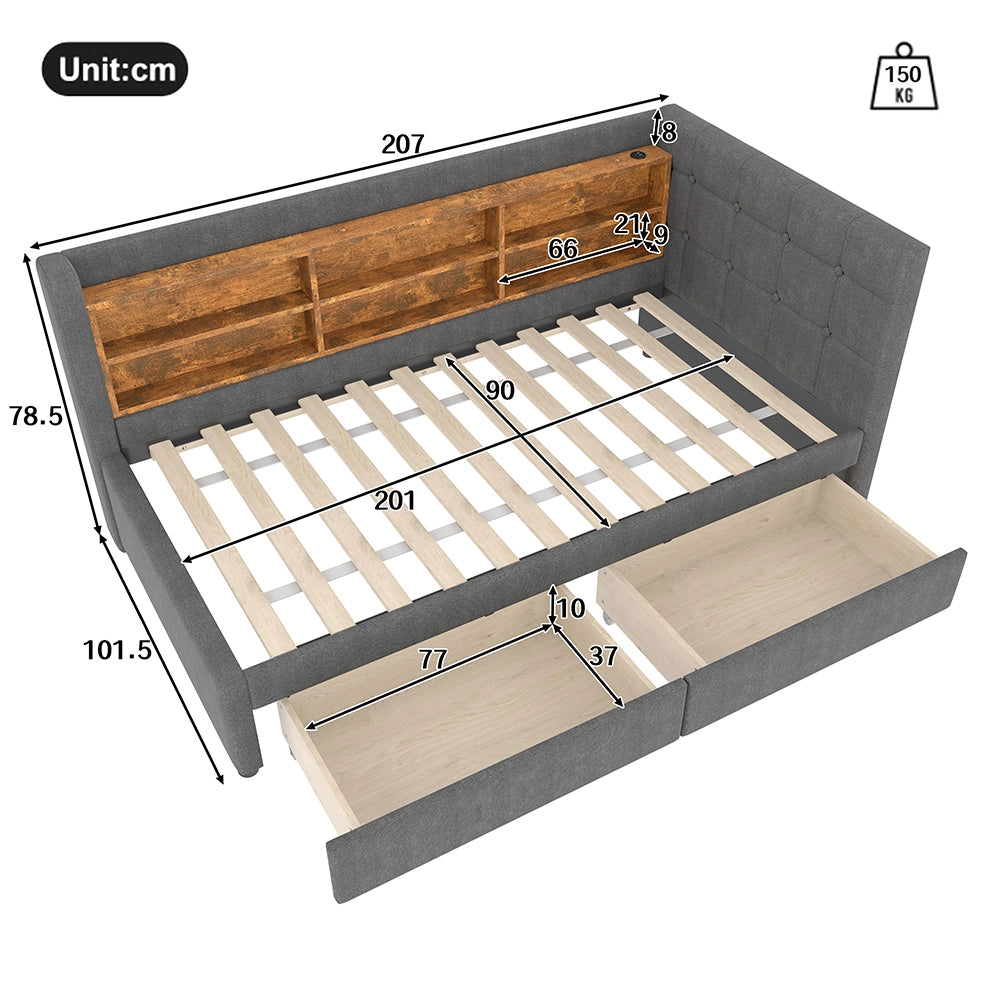 Divano letto 90x200cm?- Xylo - 2 cassetti USB-C lino grigio