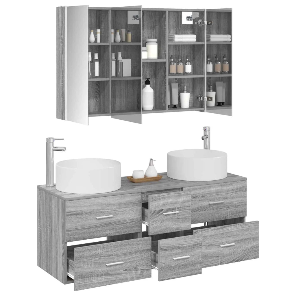 Set di mobili per il bagno 4 pz Sonoma grigio 3407108