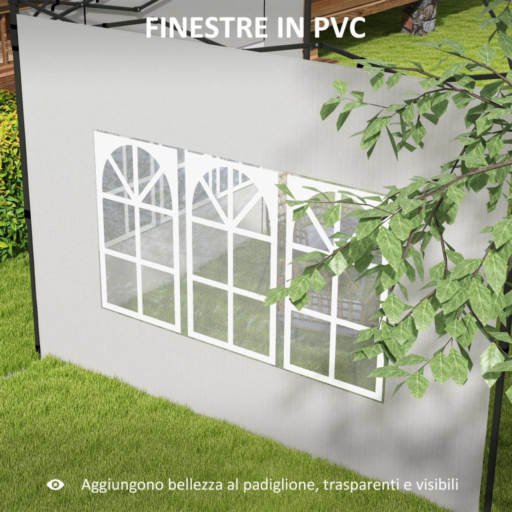 Set 2 Pareti Laterali per Gazebo con Finestre ¨C Xylo ¨C PE Bianco 293x193 cm