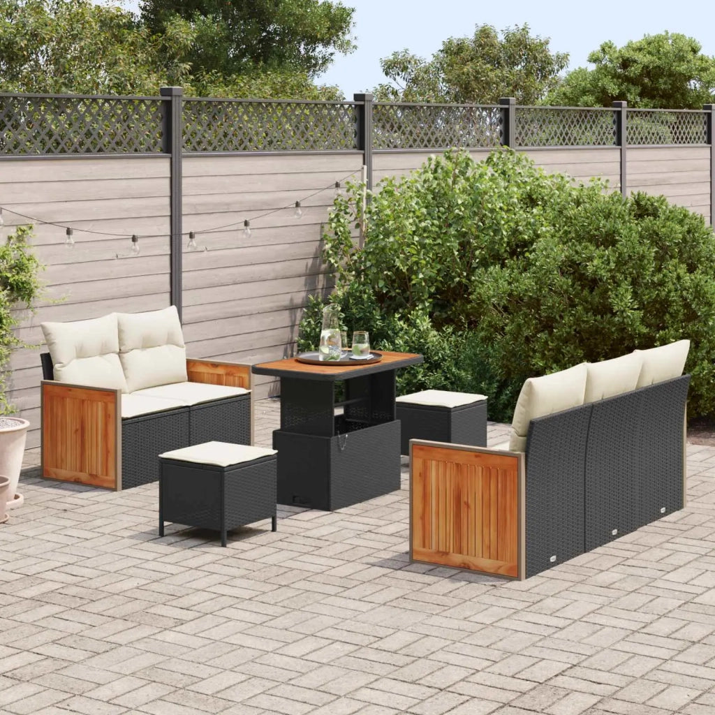 Set Divano da Giardino con cuscino 8 pcs Nero e Crema 3363120