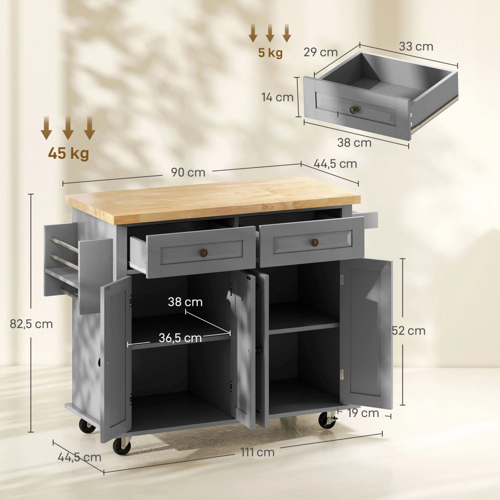 Carrello da cucina con cassetti e ripiani ¨C Xylo ¨C grigio MDF e legno h¨¦v¨¦a
