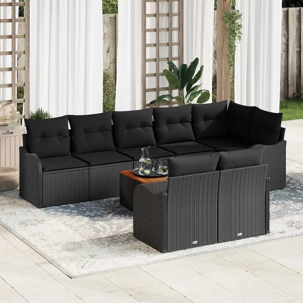 Set Divano da Giardino con cuscino 9 pcs Nero polyrattan