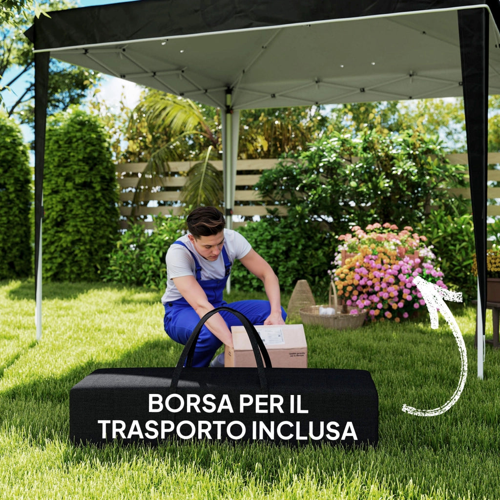 Gazebo da Giardino 3x3m ¨C Xylo ¨C Metallo e Tessuto Oxford Nero, Altezza Regolabile