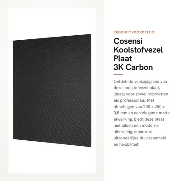 Pannello di fibra di carbonio 3K - Carbonio - Resistente e Flessibile - Nero - Finitura Opaca - Adatto per Interno ed Esterno