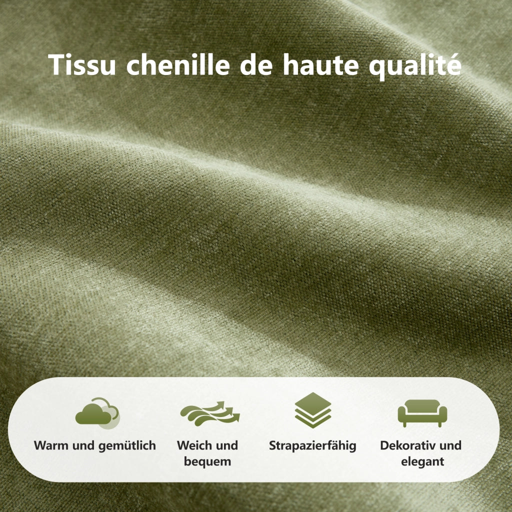 Divano modulare 2 posti con 2 pouf; schiuma 32D; tessuto chenille; verde