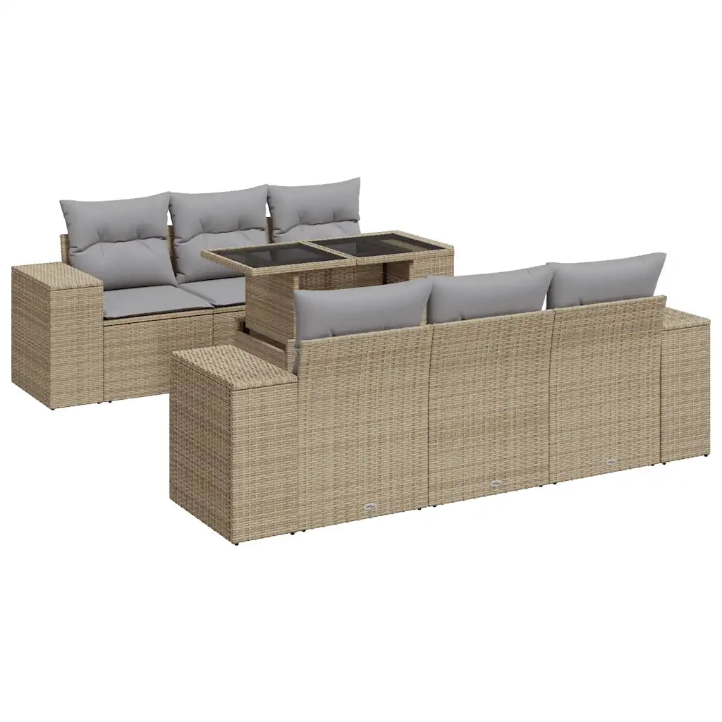 Set Divani da Giardino 7 pz con Cuscini Beige in Polyrattan 3326740
