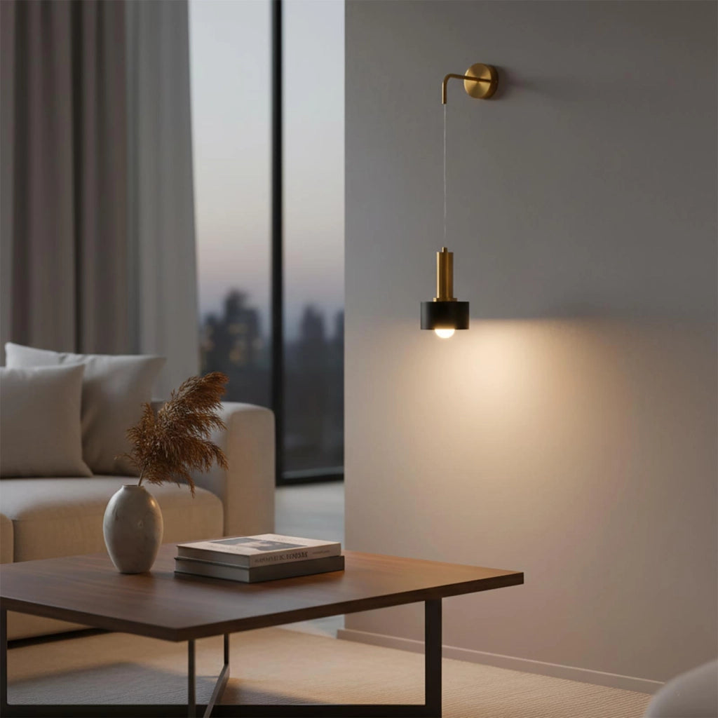 Applique Pendente Design Moderno Bronzo e Nero Lampada da Parete a Sospensione E27 Regolabile per Comodino Interni Soggiorno Corridoio